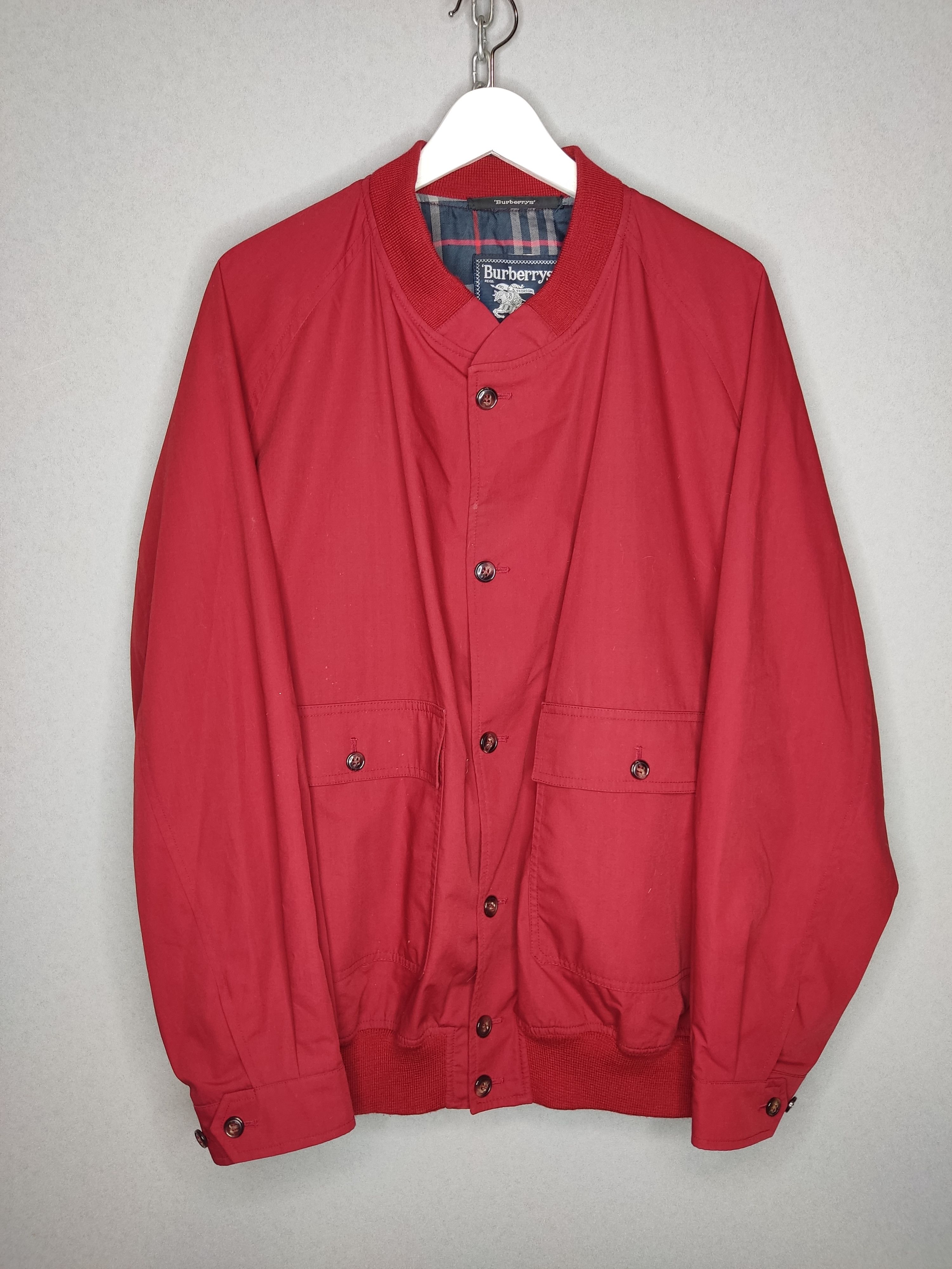 Image of 80's Burberrys Vintage Nova-Check Y2K Bomber Jacket in Red, Men's (Size 2XL)