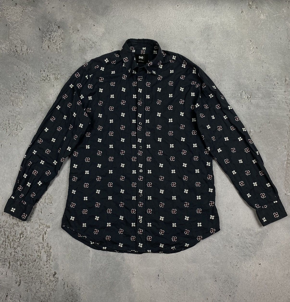 image of Dolce Gabbana Shirt With Flowers in Denim, Men's (Size Medium)