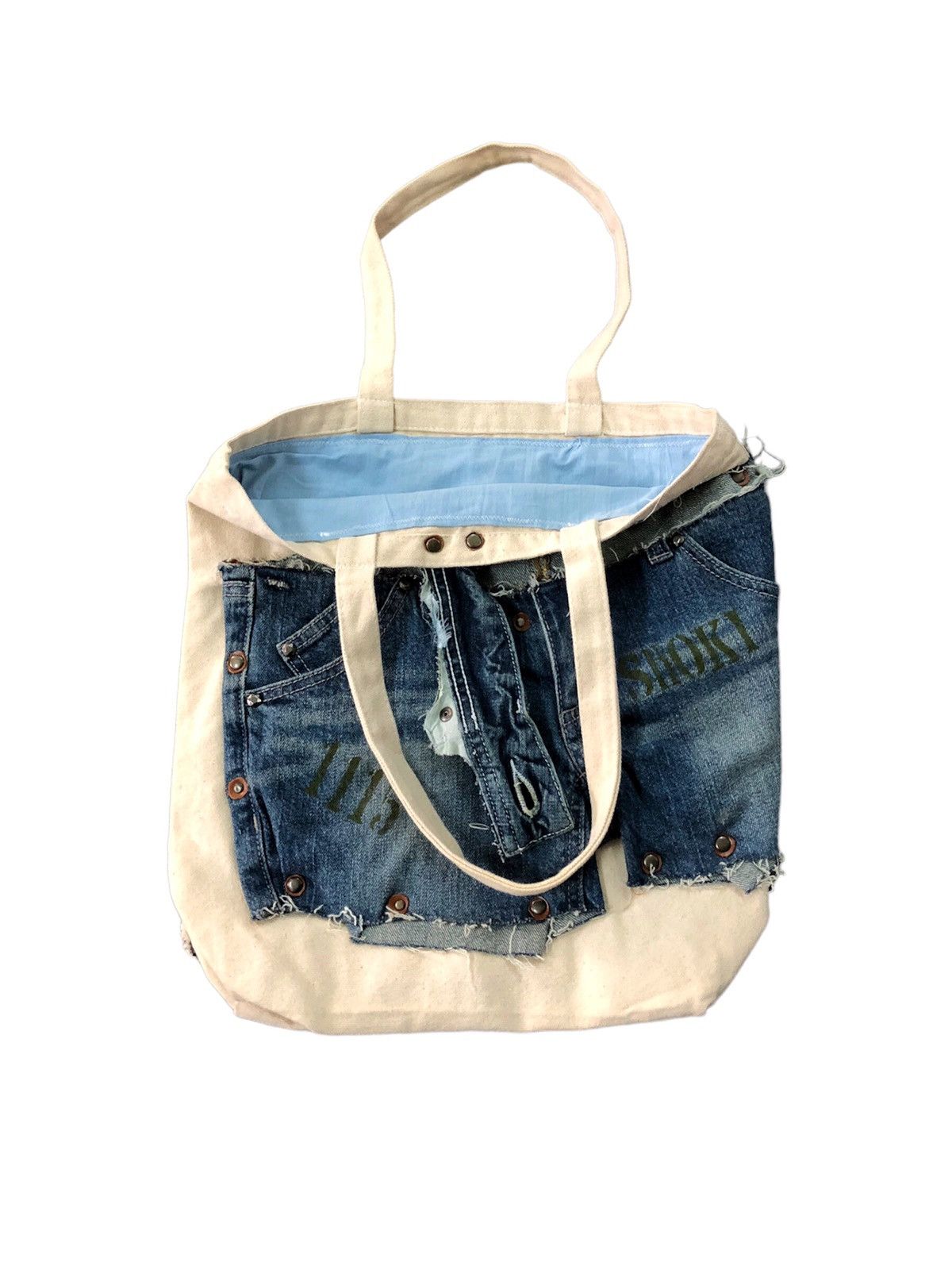 Japanese Brand Rare JANNEY DRY GOODS & NOTIONS denim path tote bag Size ONE SIZE - 5 Thumbnail