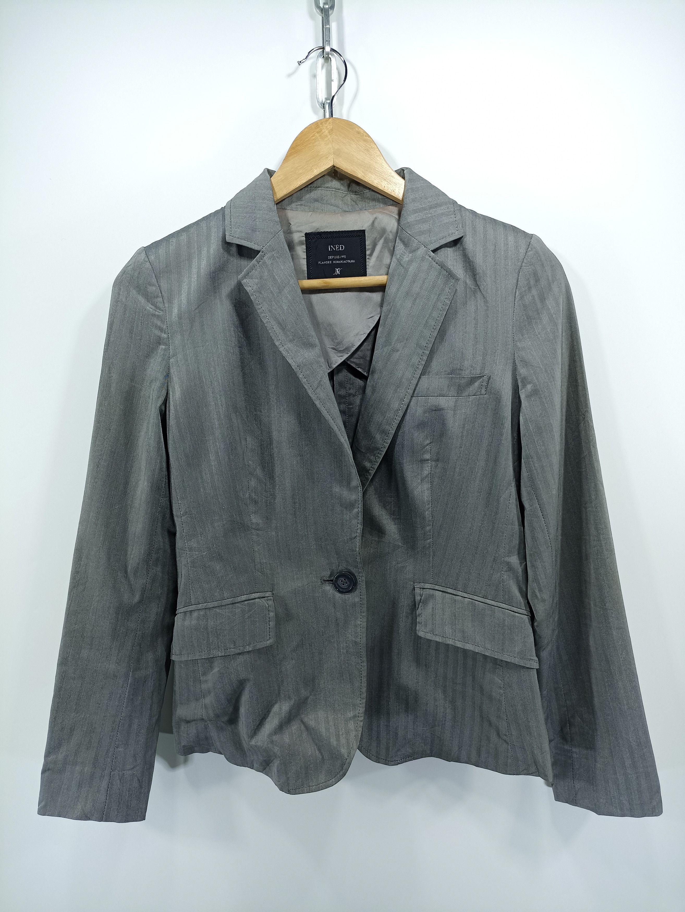 image of Vintage x Yohji Yamamoto Designer Ined Blazer Jacket in Grey, Women's (Size Small)