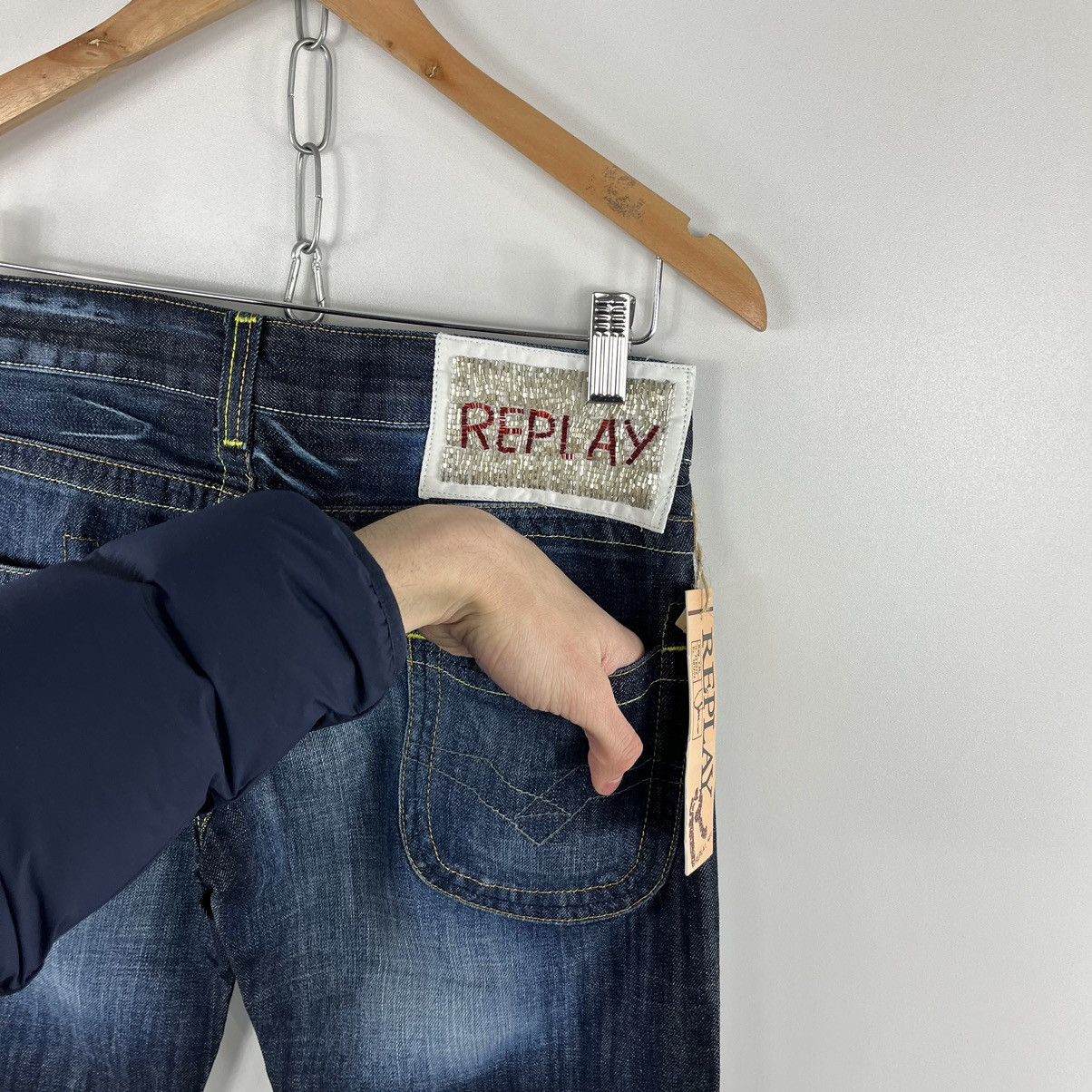 Japanese Brand Replay Denim Woman’s Jeans RRP 194,99€ Beads Logo Size 28/32 Size 28" / US 6 / IT 42 - 8 Thumbnail