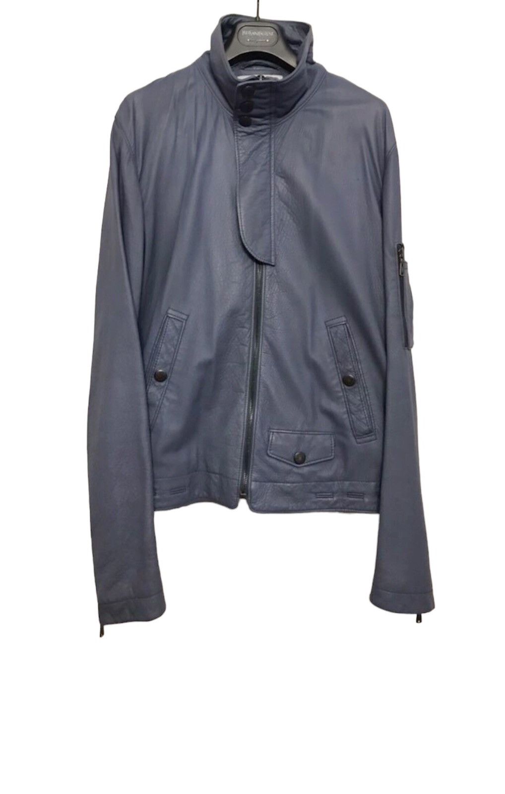 Yves Saint Laurent 🔵leather bomber jacket in dust blue Size US M / EU 48-50 / 2 - 1 Thumbnail