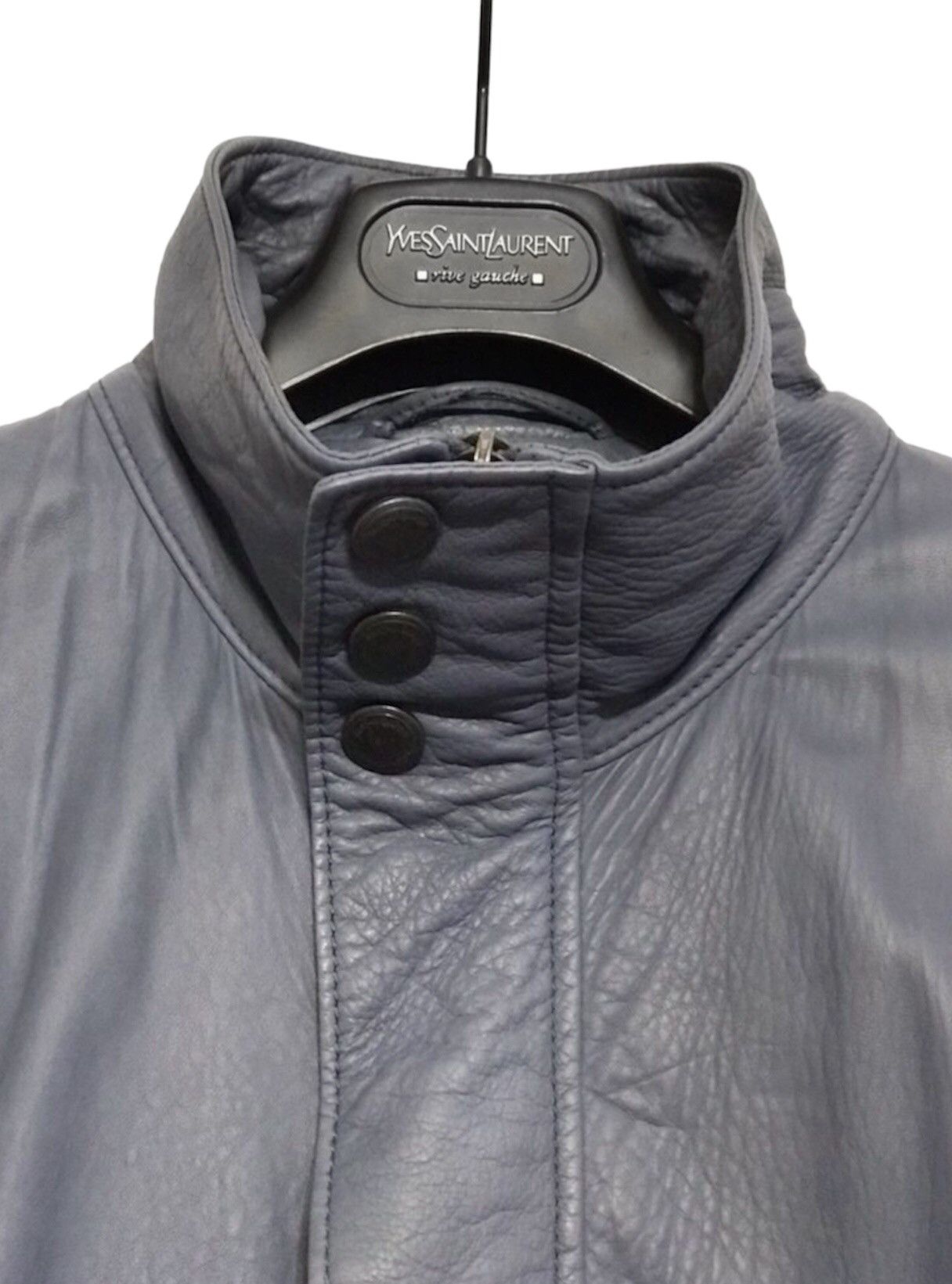 Yves Saint Laurent 🔵leather bomber jacket in dust blue Size US M / EU 48-50 / 2 - 6 Thumbnail