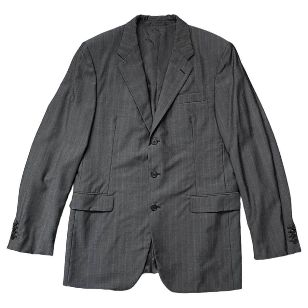 🔵wool/silk pinstriped tailored blazer dark grey