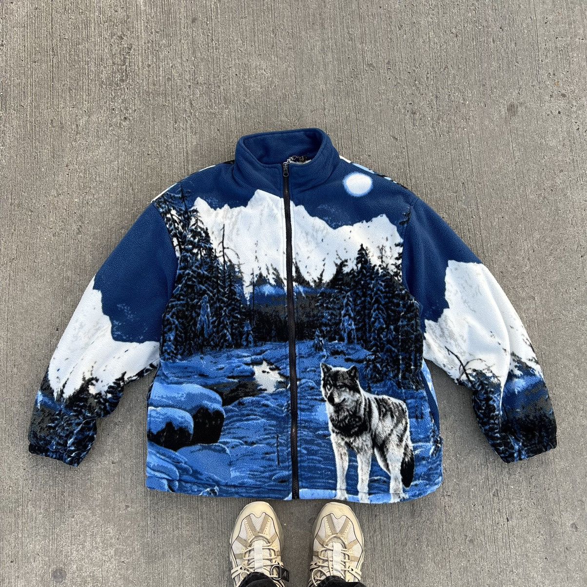 image of Animal Tee x Vintage Wolf Fleece Jacket in Blue, Men's (Size XL)