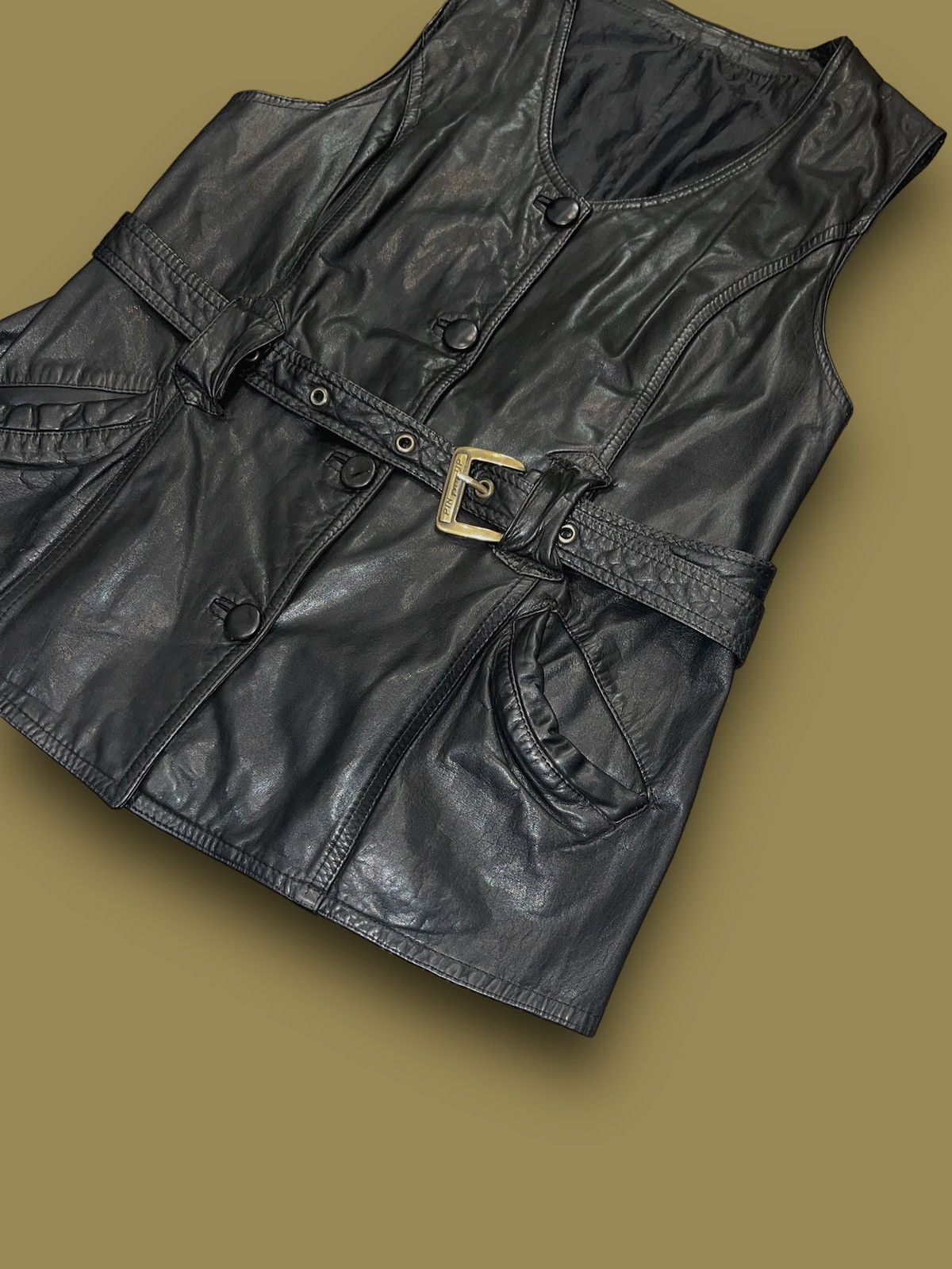 Leather Y2K Leather Belted Black Vest Size M / US 6-8 / IT 42-44 - 2 Thumbnail