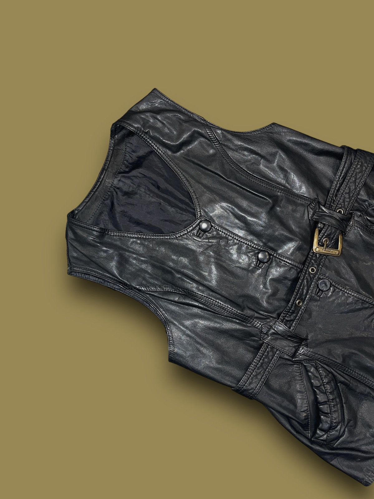Leather Y2K Leather Belted Black Vest Size M / US 6-8 / IT 42-44 - 5 Thumbnail