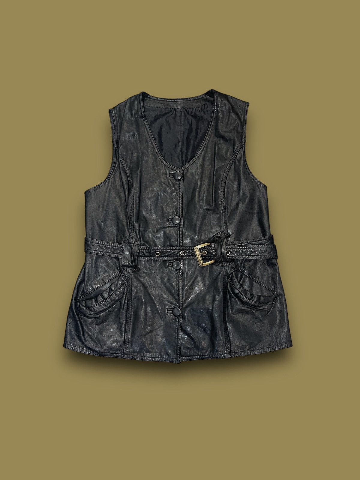 Leather Y2K Leather Belted Black Vest Size M / US 6-8 / IT 42-44 - 1 Thumbnail