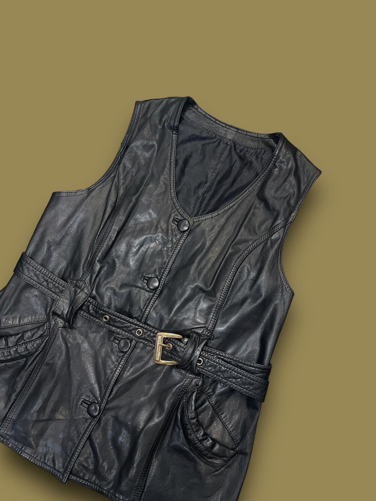 Leather Y2K Leather Belted Black Vest Size M / US 6-8 / IT 42-44 - 4 Thumbnail