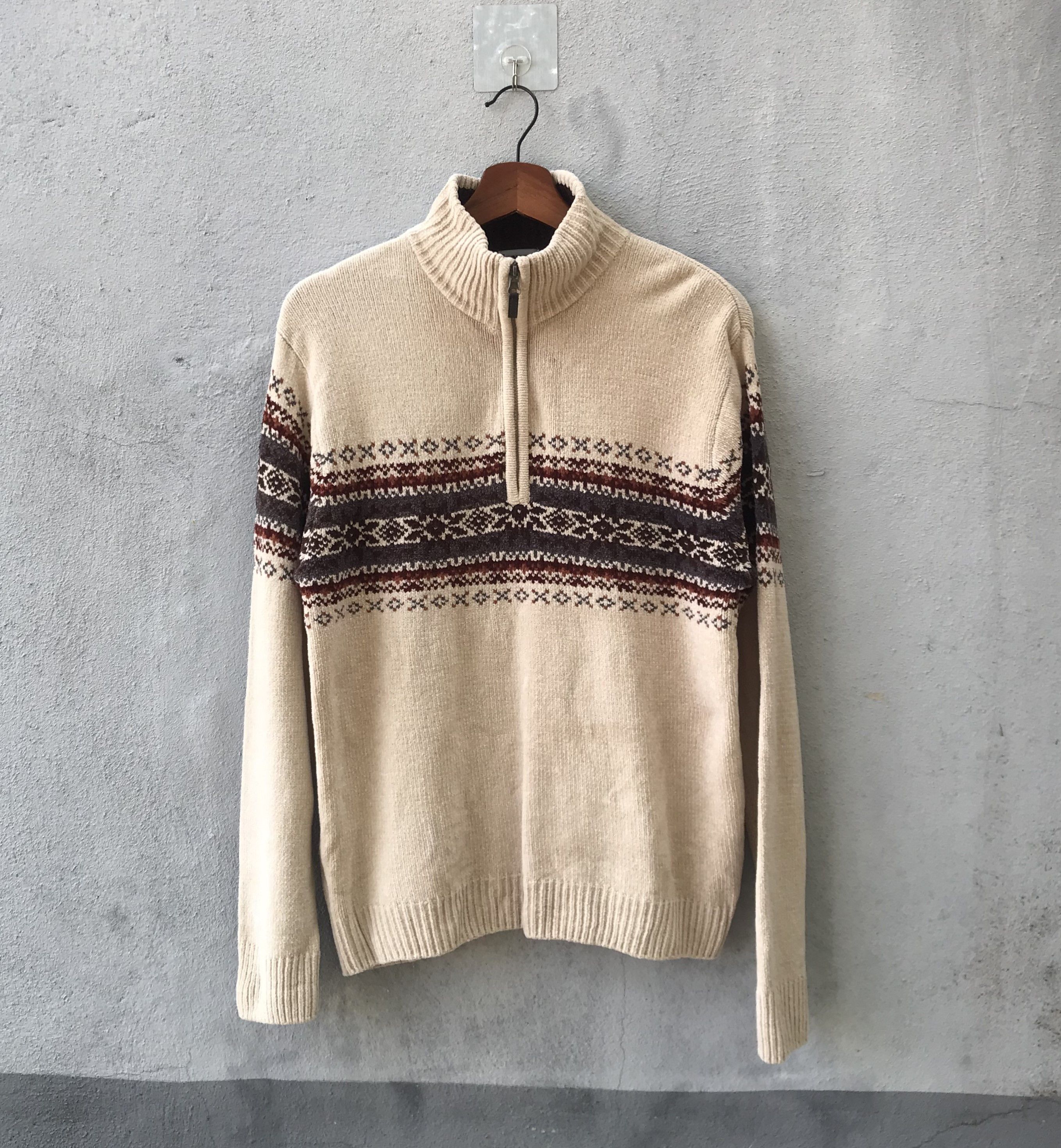 Vintage Kansai native novajo knitwear half zip fleece jacket