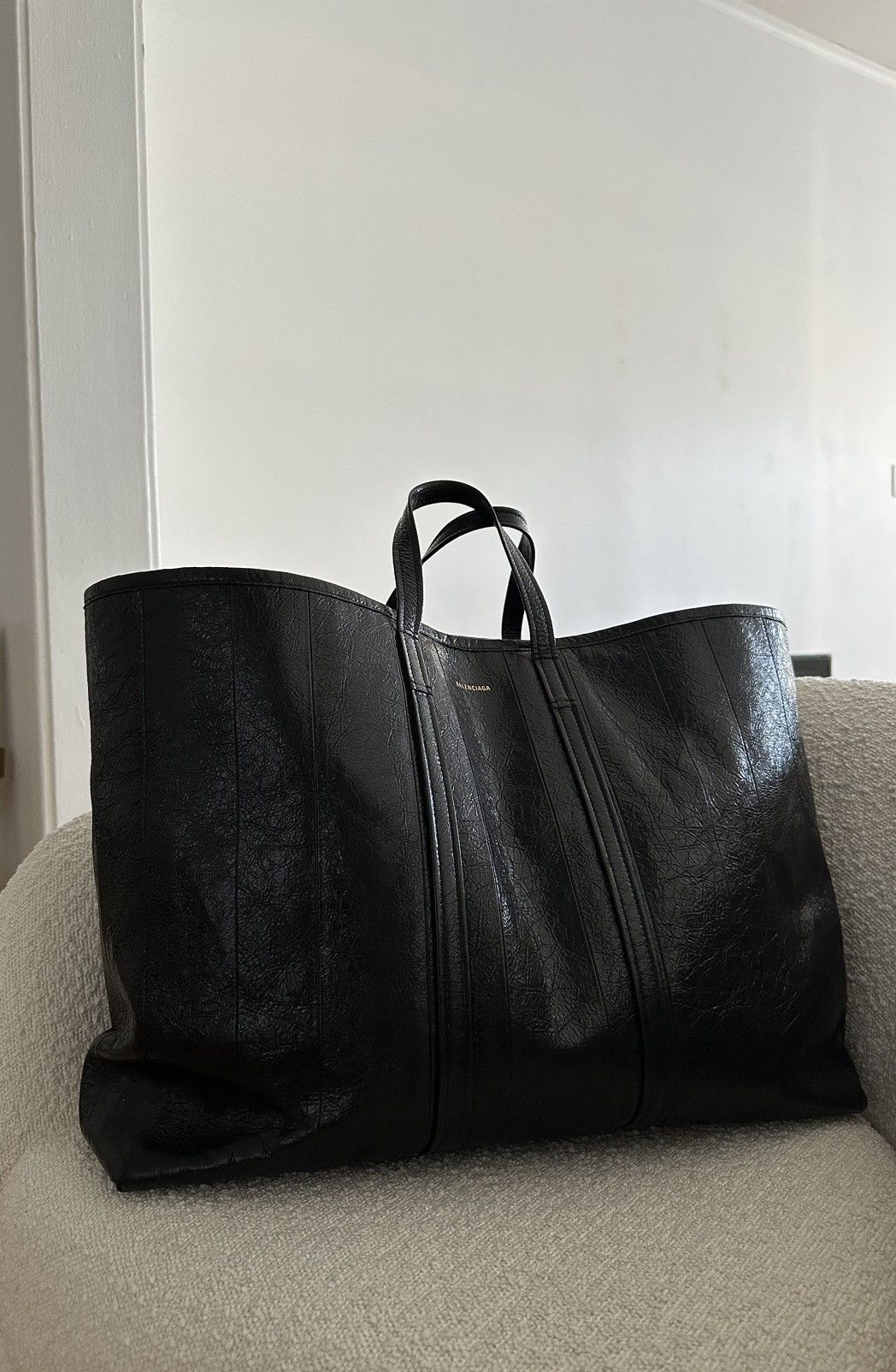 【BALENCIAGA】 Barbes Midi Shopping Bag BALENCIAGA Barbes Checked Woven-Leather Tote Bag | endource