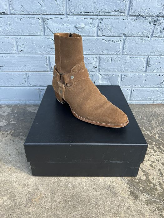 Handmade MID-Calf Genuine Leather Suede Harmess Wyatt Buckle Strap Boots Men Luxury Handmade Dress