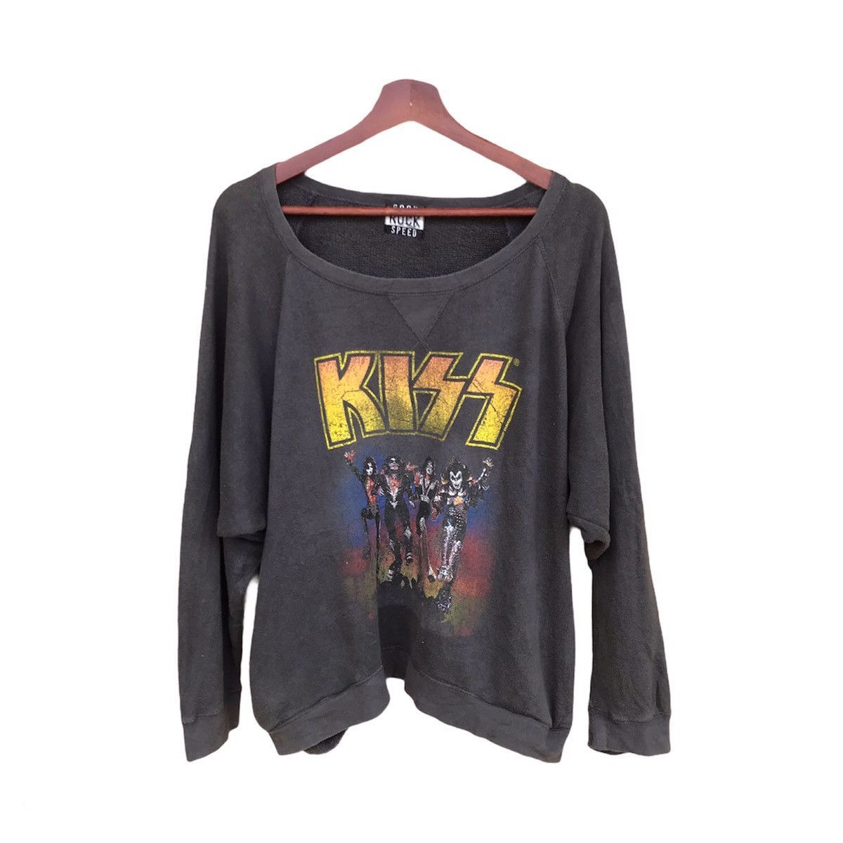 image of Band Tees x Rock T Shirt Vintage Kiss 2012 Band Loose Neck Baggy Sweatshirt in Grey (Size Medium)