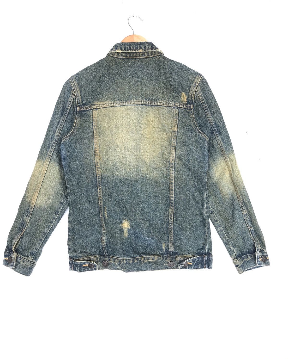 Japanese Brand Faded Wash Distressed Rusty Denim Trucker Jacket Size US S / EU 44-46 / 1 - 3 Thumbnail