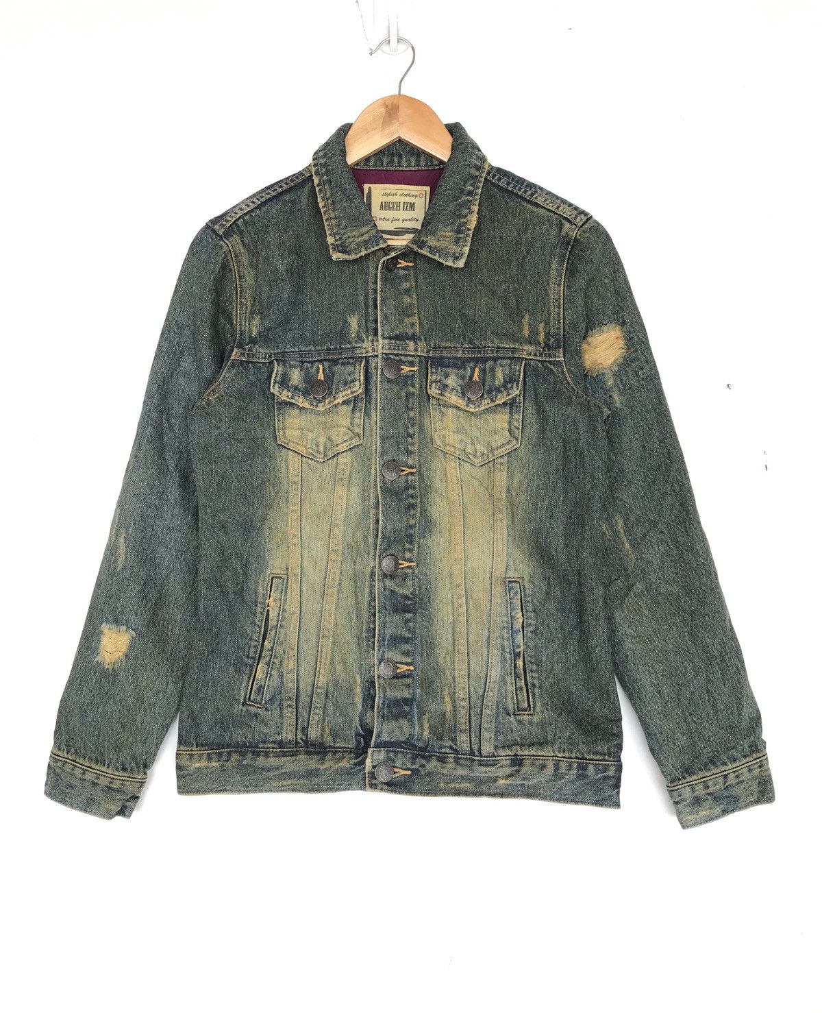Japanese Brand Faded Wash Distressed Rusty Denim Trucker Jacket Size US S / EU 44-46 / 1 - 1 Thumbnail