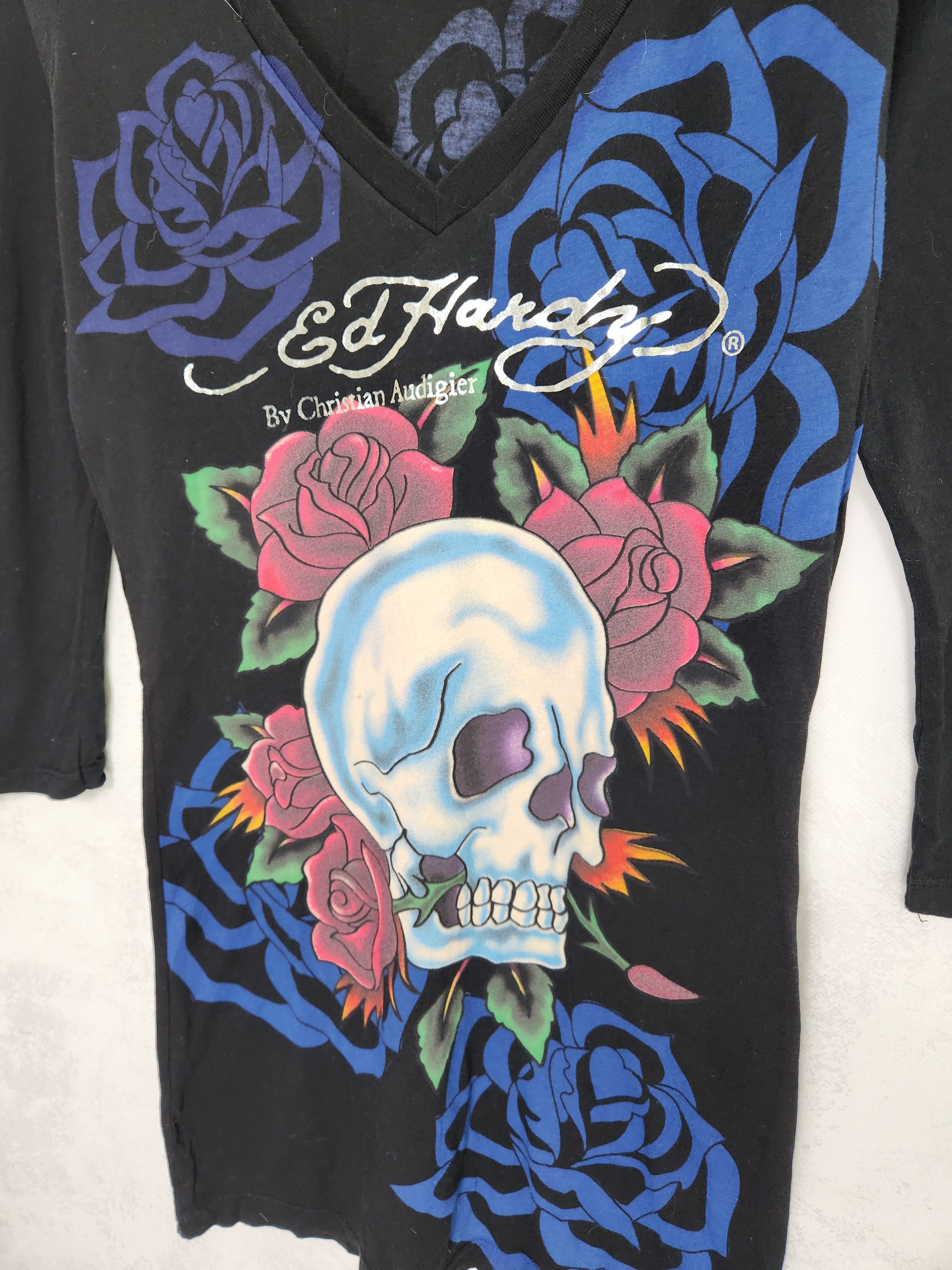 Christian Audigier ED HARDY FULL Skull PRINTED MINI DRESS Size L / US 10 / IT 46 - 3 Thumbnail