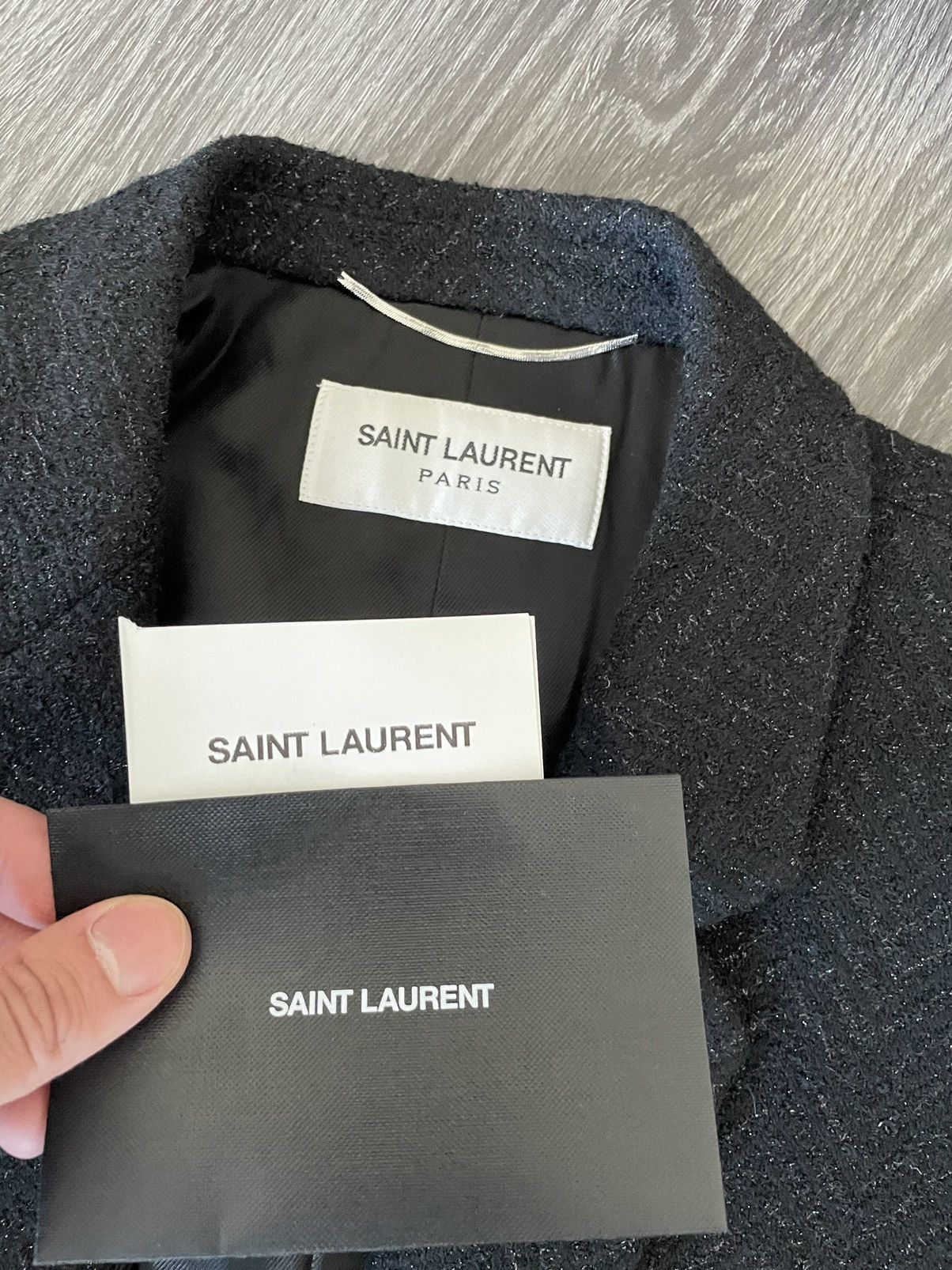 Hedi Slimane × Saint Laurent Paris × Yves Saint Laurent $4,500 Super Runway Iconic Heavy Lurex Wool Coat Brane New Size US L / EU 52-54 / 3 - 2 Thumbnail