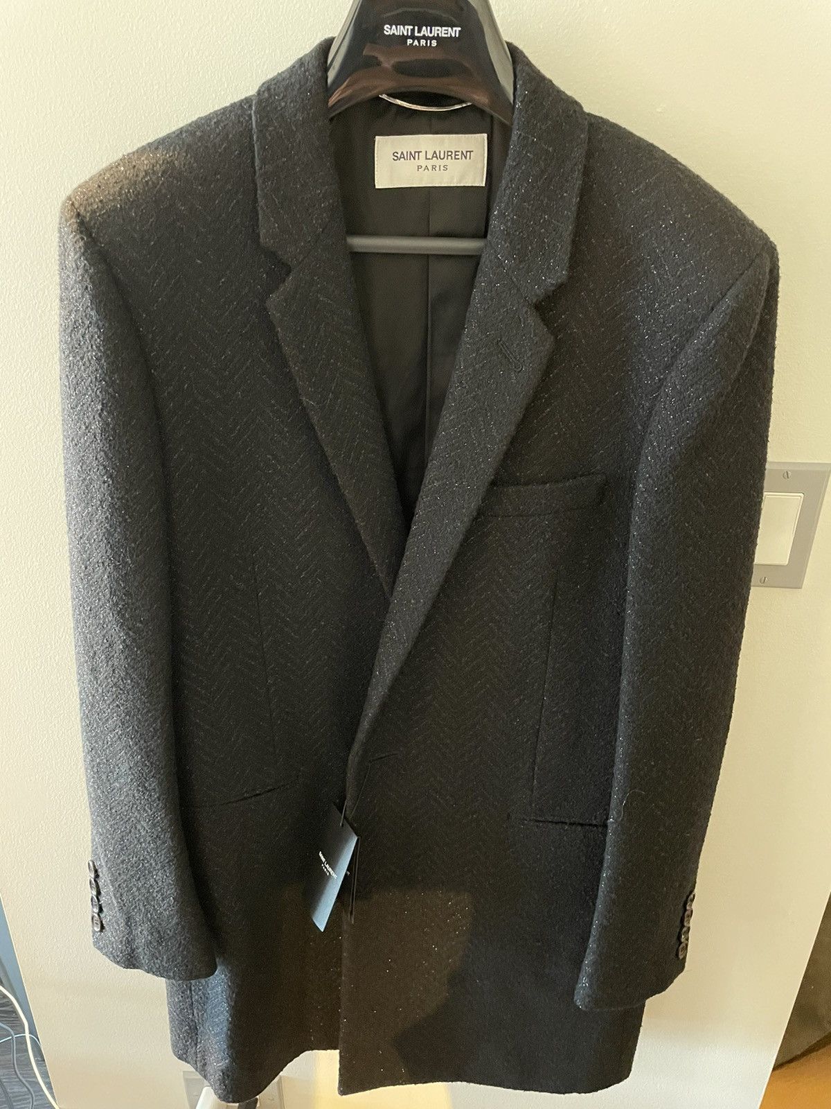 Hedi Slimane × Saint Laurent Paris × Yves Saint Laurent $4,500 Super Runway Iconic Heavy Lurex Wool Coat Brane New Size US L / EU 52-54 / 3 - 23 Thumbnail