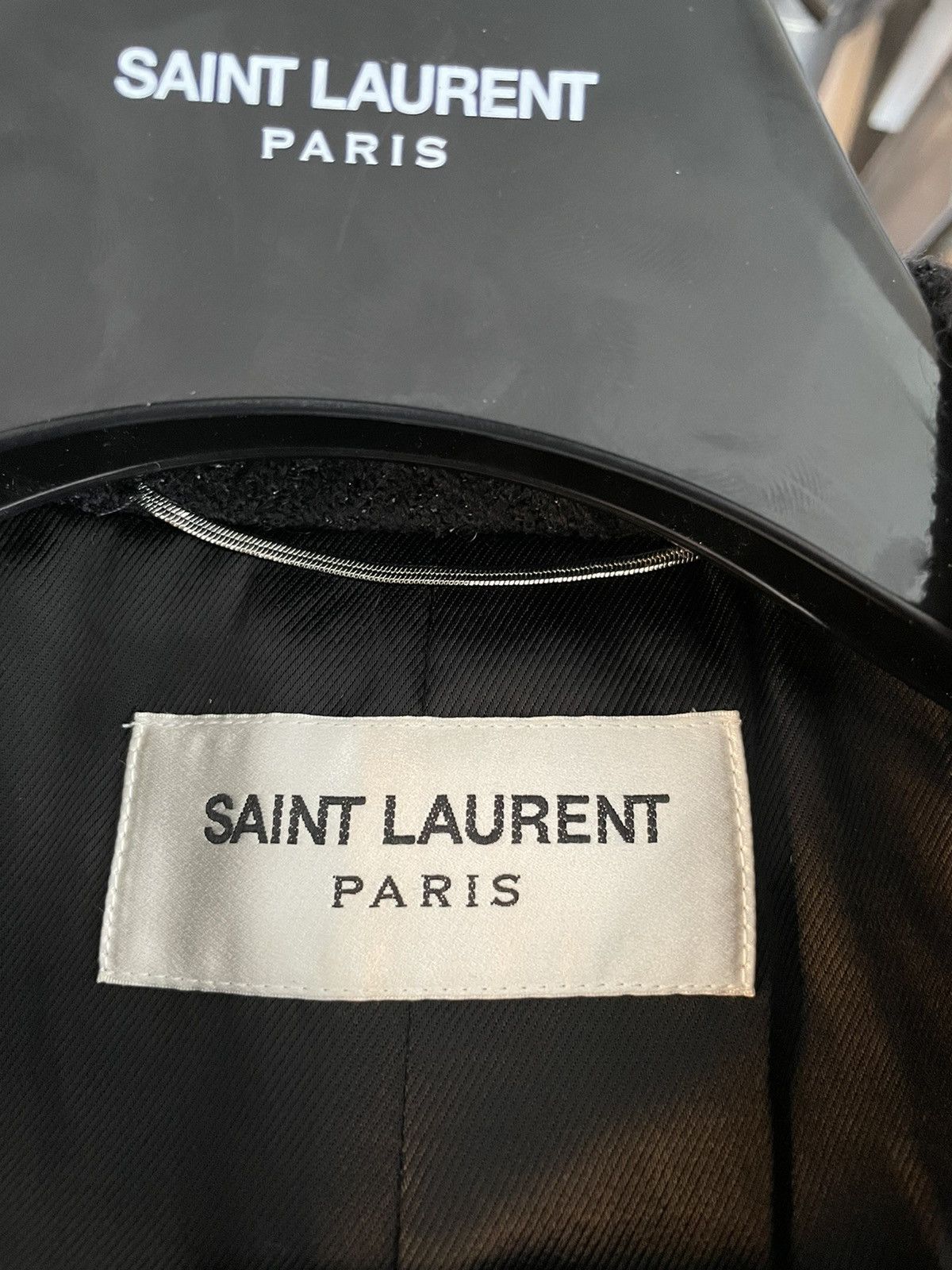 Hedi Slimane × Saint Laurent Paris × Yves Saint Laurent $4,500 Super Runway Iconic Heavy Lurex Wool Coat Brane New Size US L / EU 52-54 / 3 - 3 Thumbnail