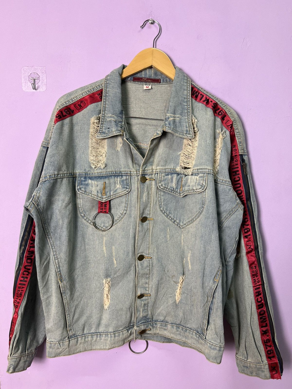 Other 🔥Limited Edition Side Stripe Distressed Denim Jacket Size US L / EU 52-54 / 3 - 1 Thumbnail