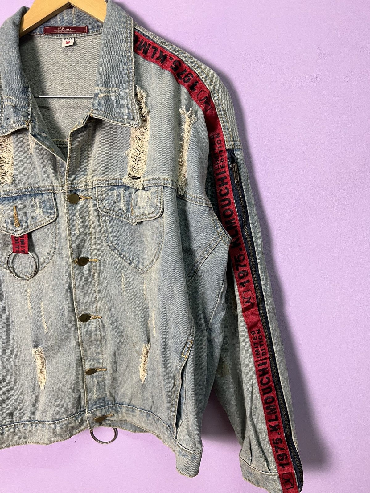 Other 🔥Limited Edition Side Stripe Distressed Denim Jacket Size US L / EU 52-54 / 3 - 4 Thumbnail