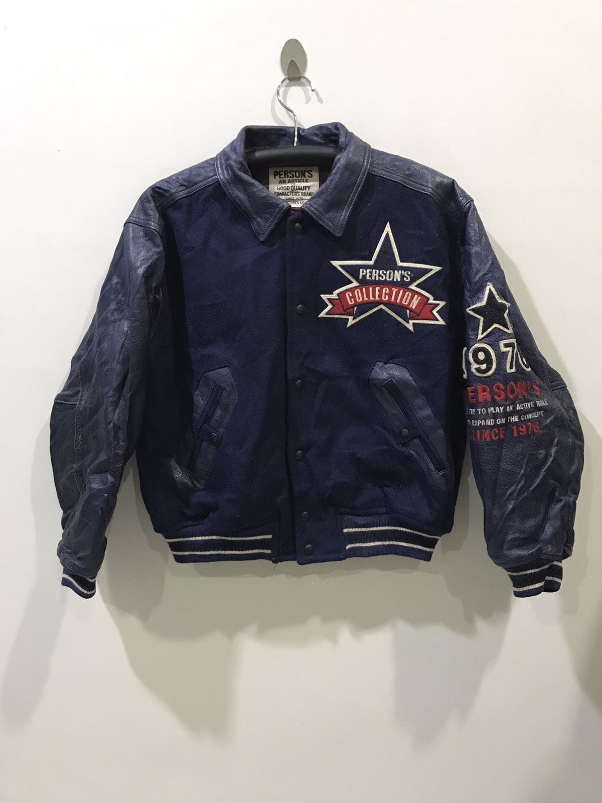 PERSON'S PERSONS Vintage Leather Sleeve Flag Spell Out Vrsity Jacket Size US S / EU 44-46 / 1 - 1 Thumbnail