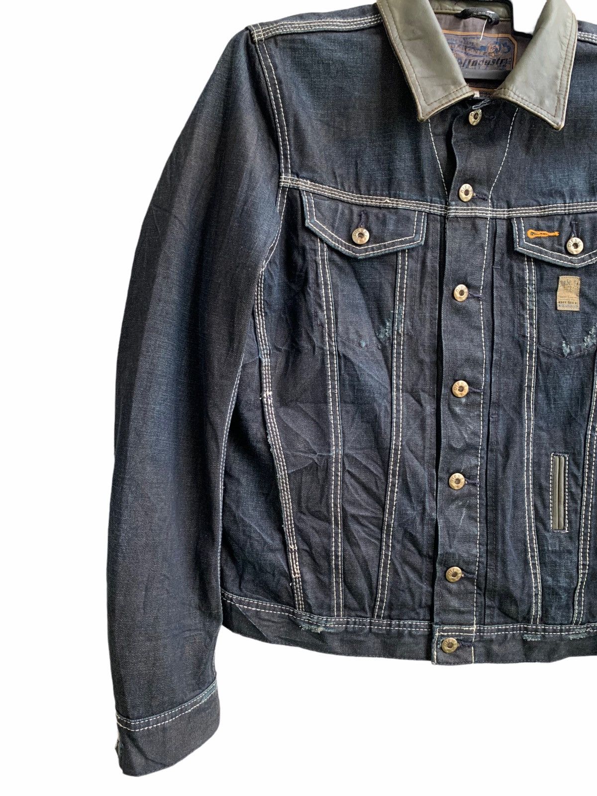 Diesel Vintage Diesel Black Denim Extra Leather Colar Jacket Size US L / EU 52-54 / 3 - 7 Thumbnail