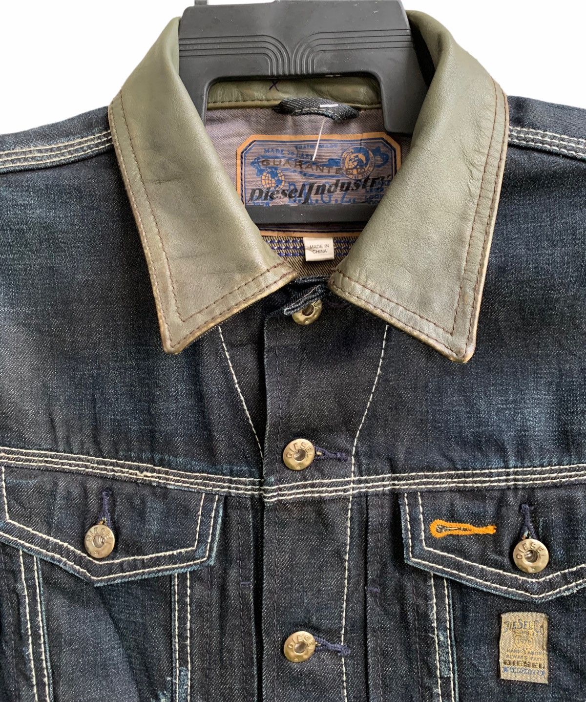 Diesel Vintage Diesel Black Denim Extra Leather Colar Jacket Size US L / EU 52-54 / 3 - 6 Thumbnail
