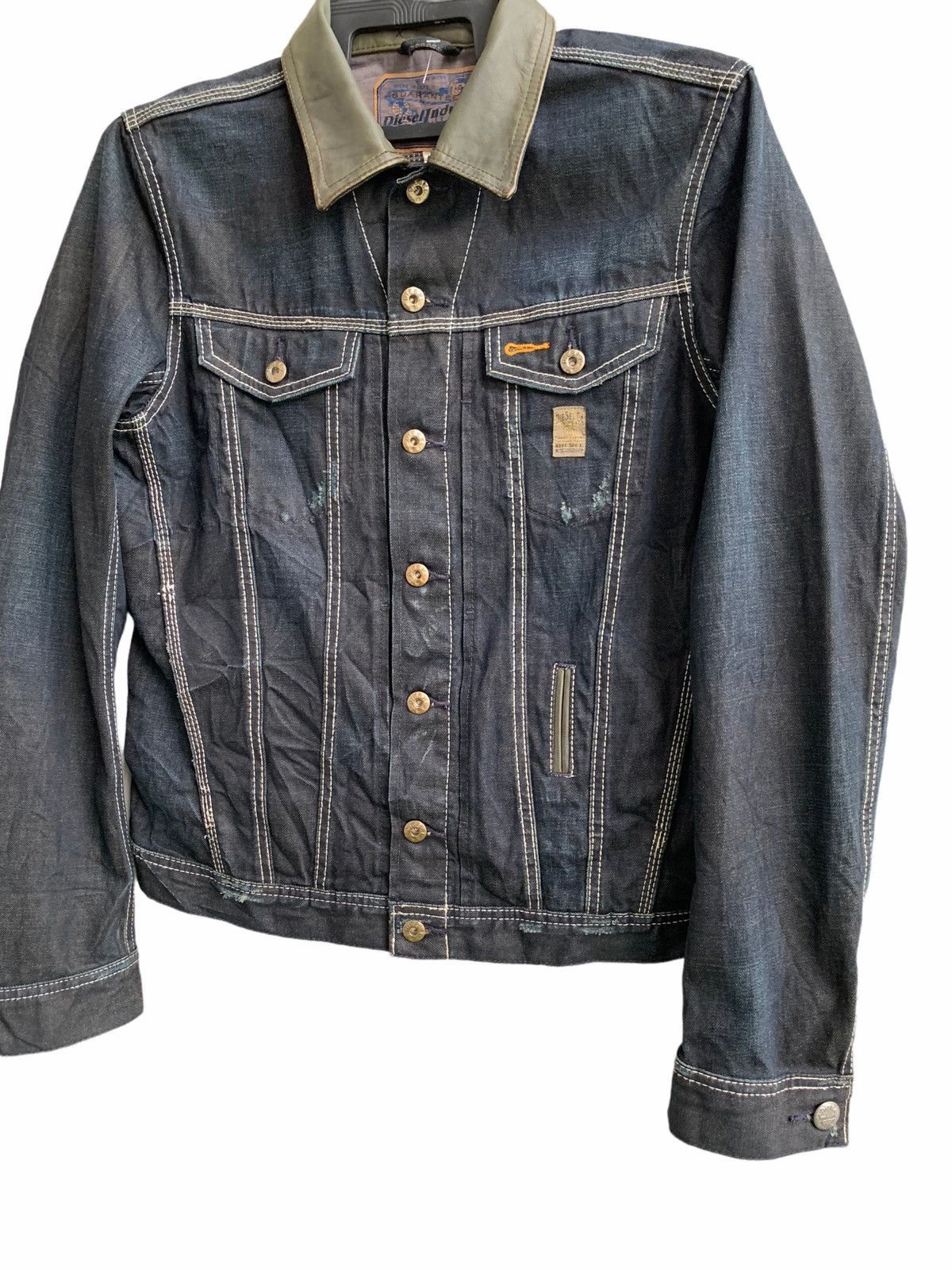 Diesel Vintage Diesel Black Denim Extra Leather Colar Jacket Size US L / EU 52-54 / 3 - 5 Thumbnail