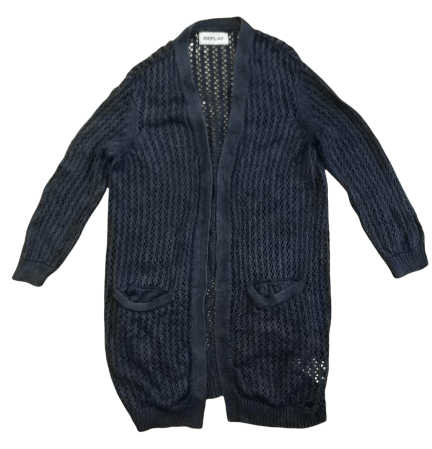image of Vintage Replay Cable Knit Long Cardigan in Dark Blue, Women's (Size Medium)