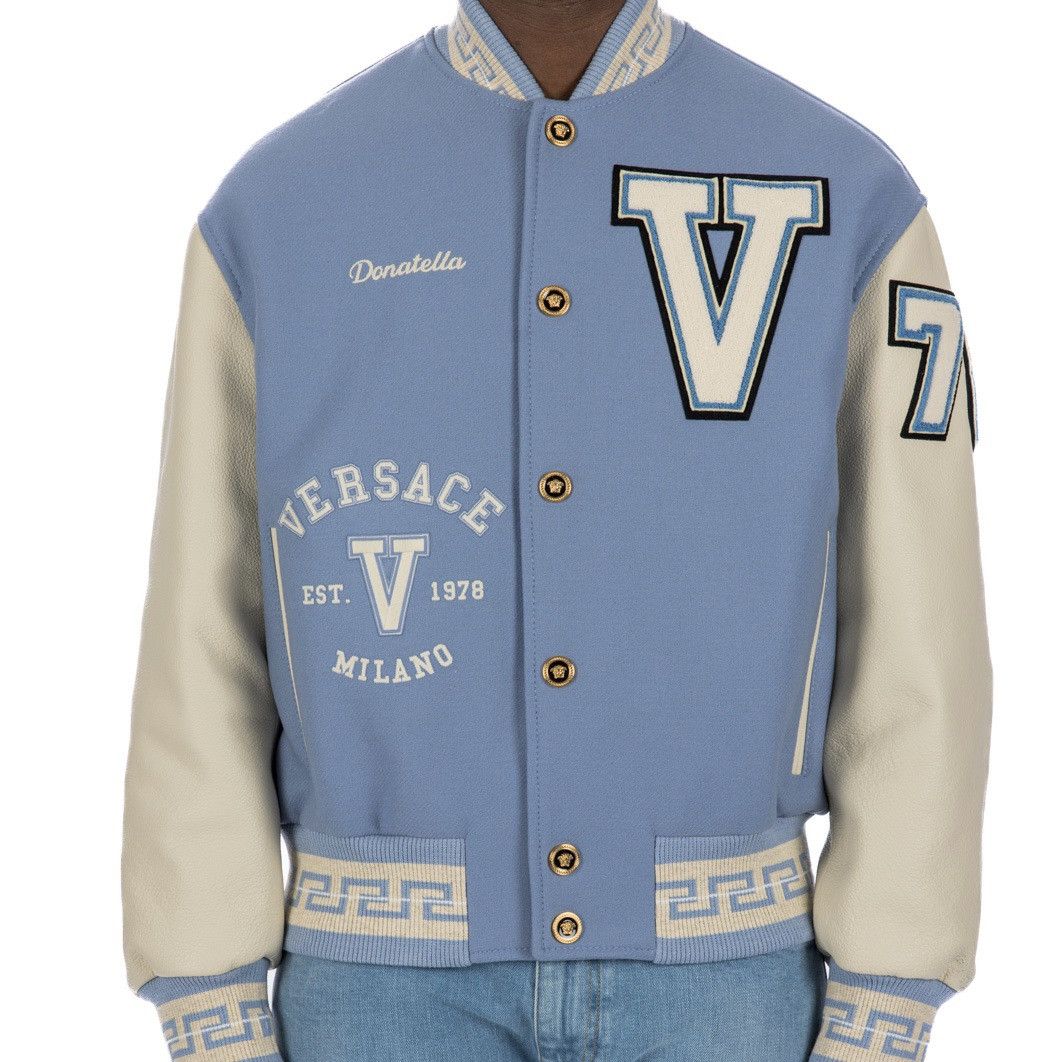 Donatella Versace Light Blue Varsity Bomber Jacket
