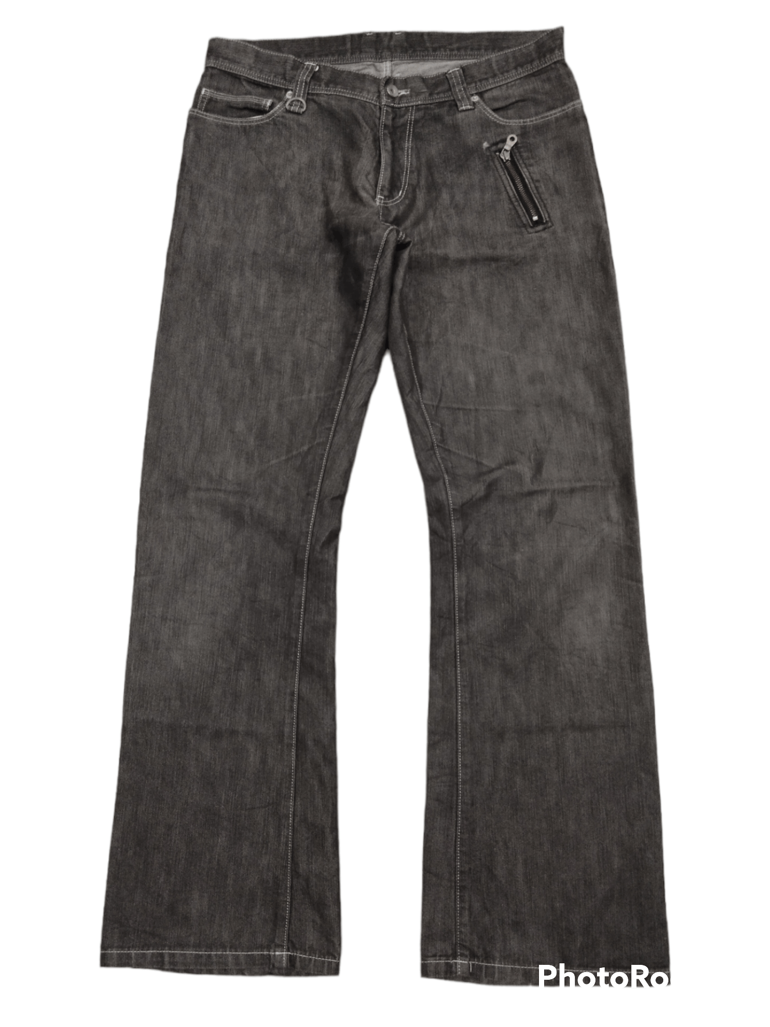 image of Issey Miyake Flare Sick Tete Homme Denim Pants in Black Grey, Men's (Size 33)