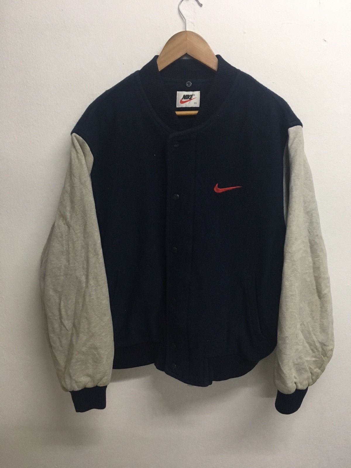 image of Nike x Vintage Wool Varsity Jacket in Blue, Men's (Size Medium)