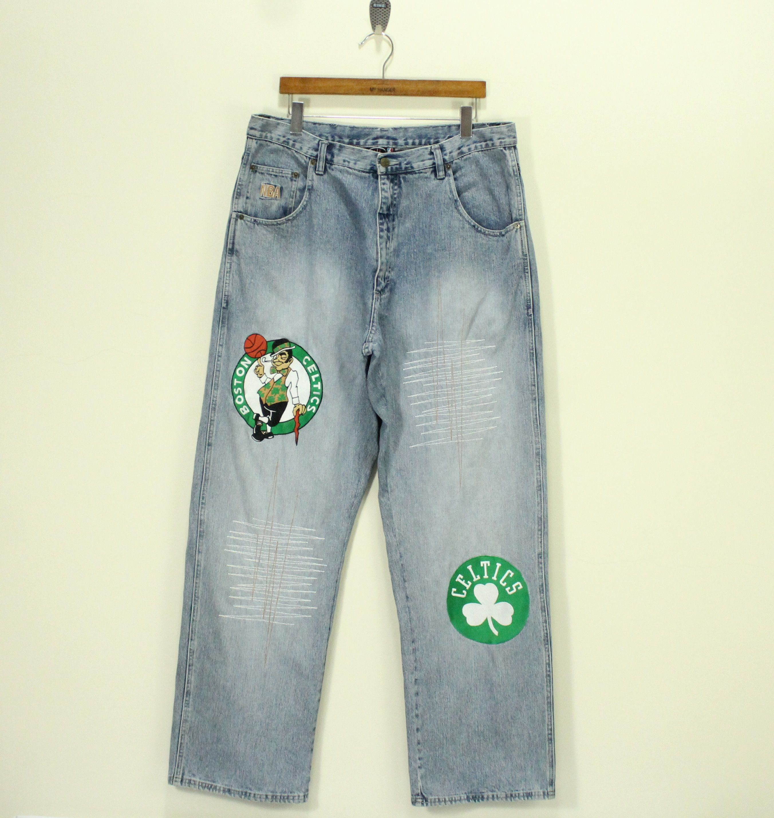 NBA BAGGY Vintage BOSTON CELTICS UNK Denim Pants Jeans Size US 36 / EU 52 - 3 Thumbnail