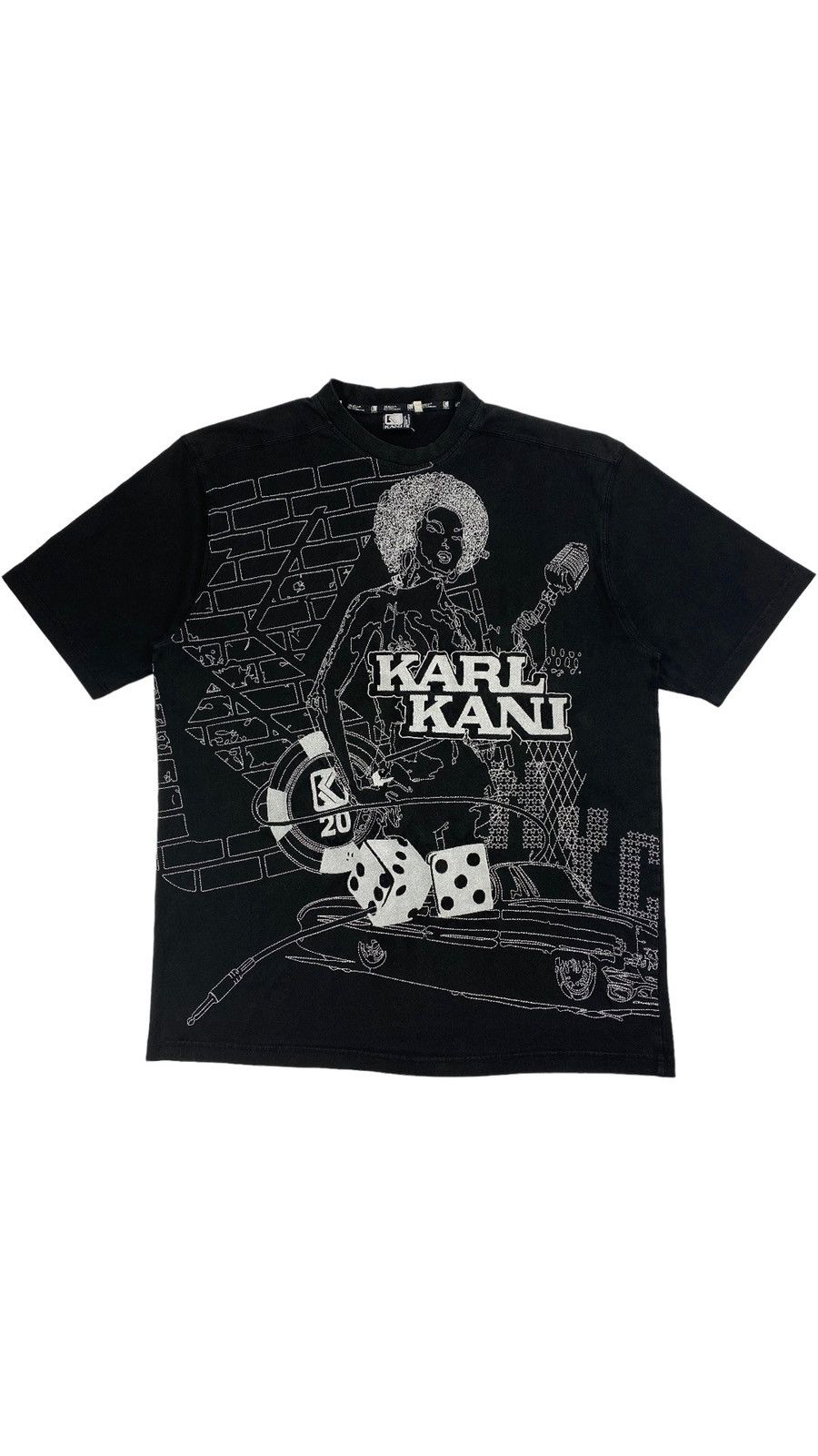 image of Karl Kani x Rap Tees Vintage Hip-Hop Dj Impala Embroidery T-Shirt in Black (Size 2XL)