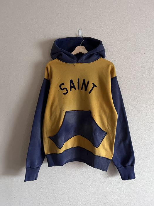 Saint Michael Saint Michael Holy Relics Felt Hoodie in Navy Yellow