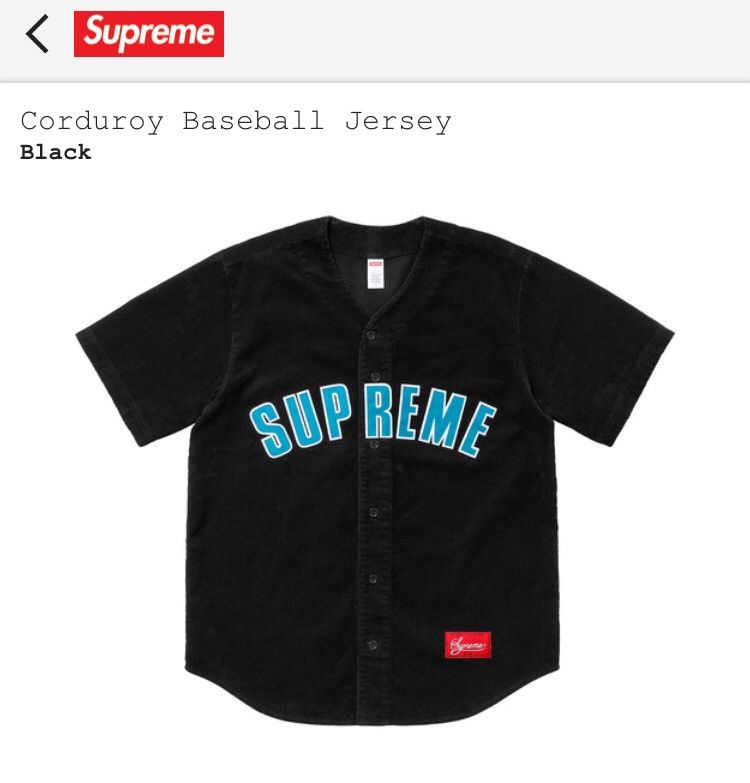 Supreme Black, Pattern Print 2018 Corduroy Baseball Jersey M