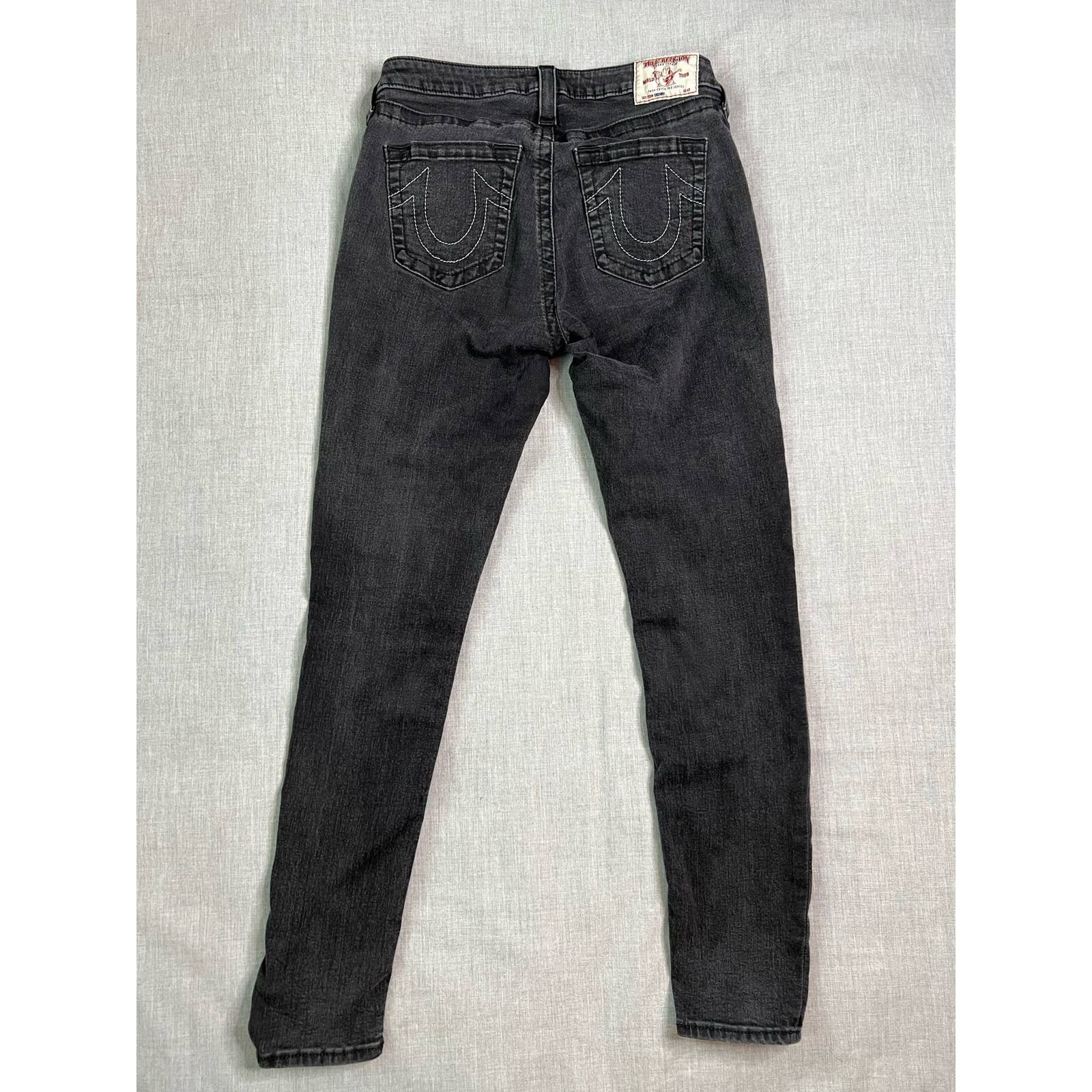 True Religion Faded Black Pocket Logo Skinny Jeans 31