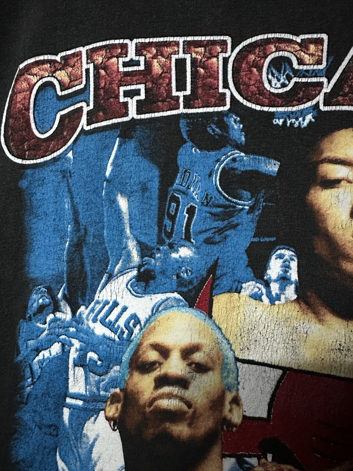 NBA Vintage 90s Chicago Bulls Dennis Rodman Faded Rap Tees Size US XL / EU 56 / 4 - 5 Thumbnail