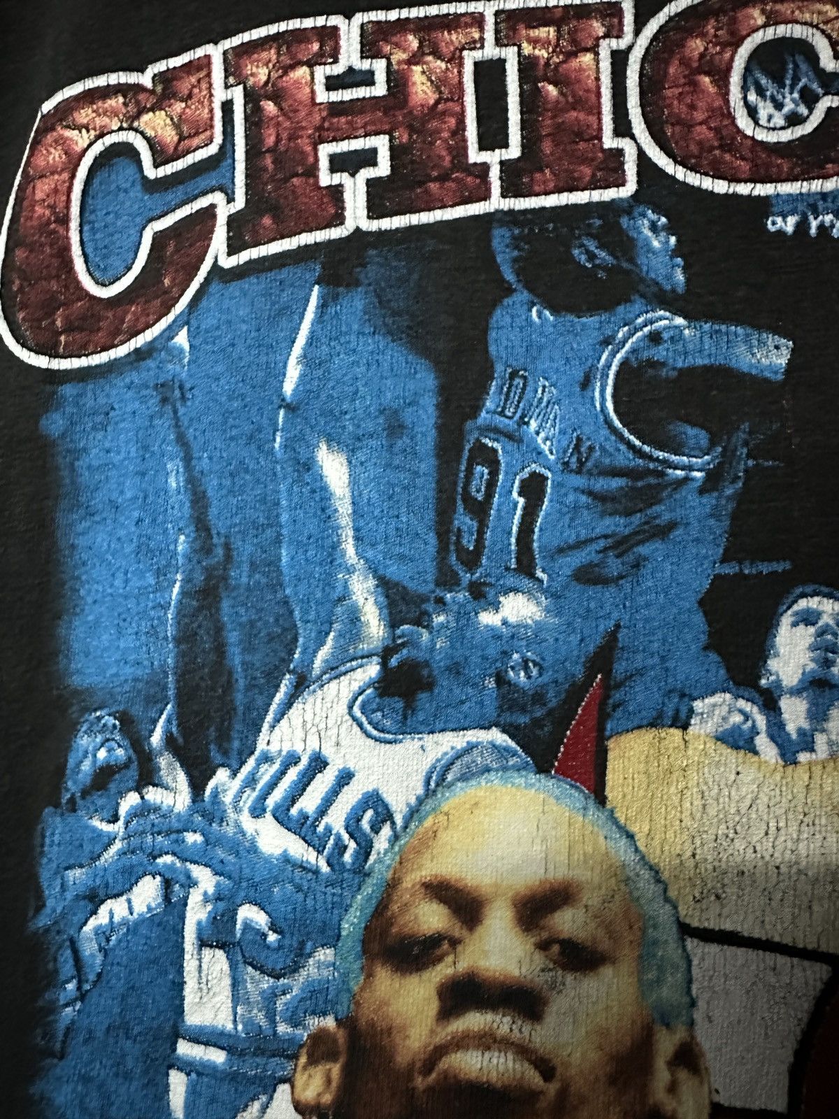NBA Vintage 90s Chicago Bulls Dennis Rodman Faded Rap Tees Size US XL / EU 56 / 4 - 7 Thumbnail