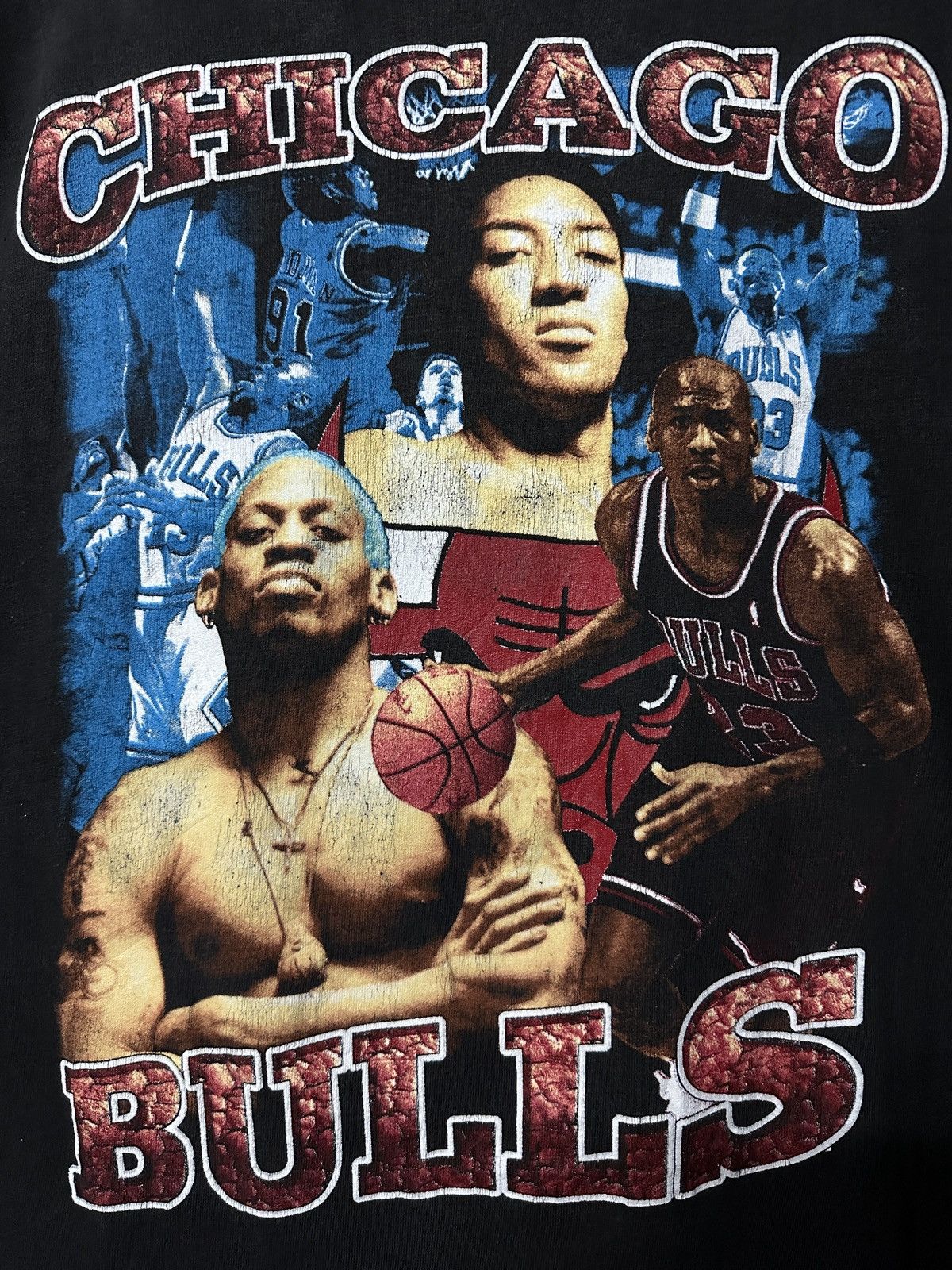 NBA Vintage 90s Chicago Bulls Dennis Rodman Faded Rap Tees Size US XL / EU 56 / 4 - 2 Thumbnail