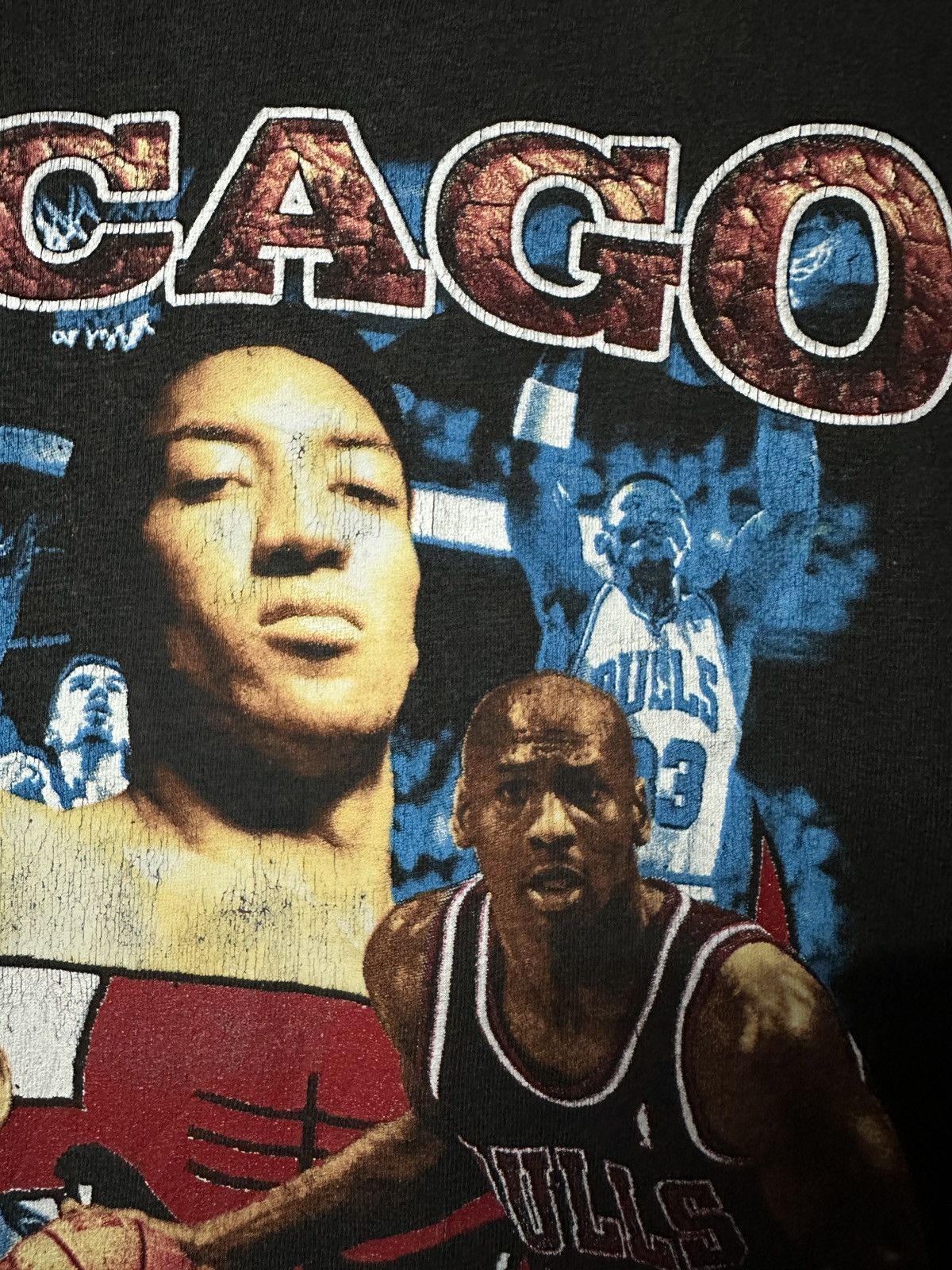 NBA Vintage 90s Chicago Bulls Dennis Rodman Faded Rap Tees Size US XL / EU 56 / 4 - 4 Thumbnail