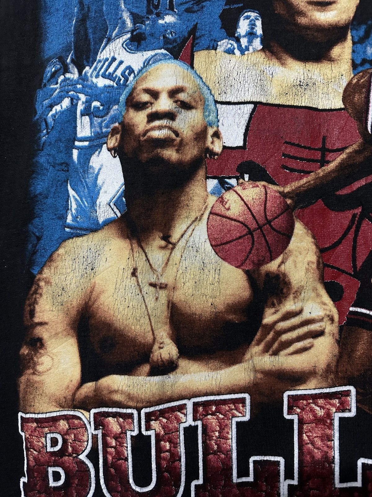 NBA Vintage 90s Chicago Bulls Dennis Rodman Faded Rap Tees Size US XL / EU 56 / 4 - 3 Thumbnail