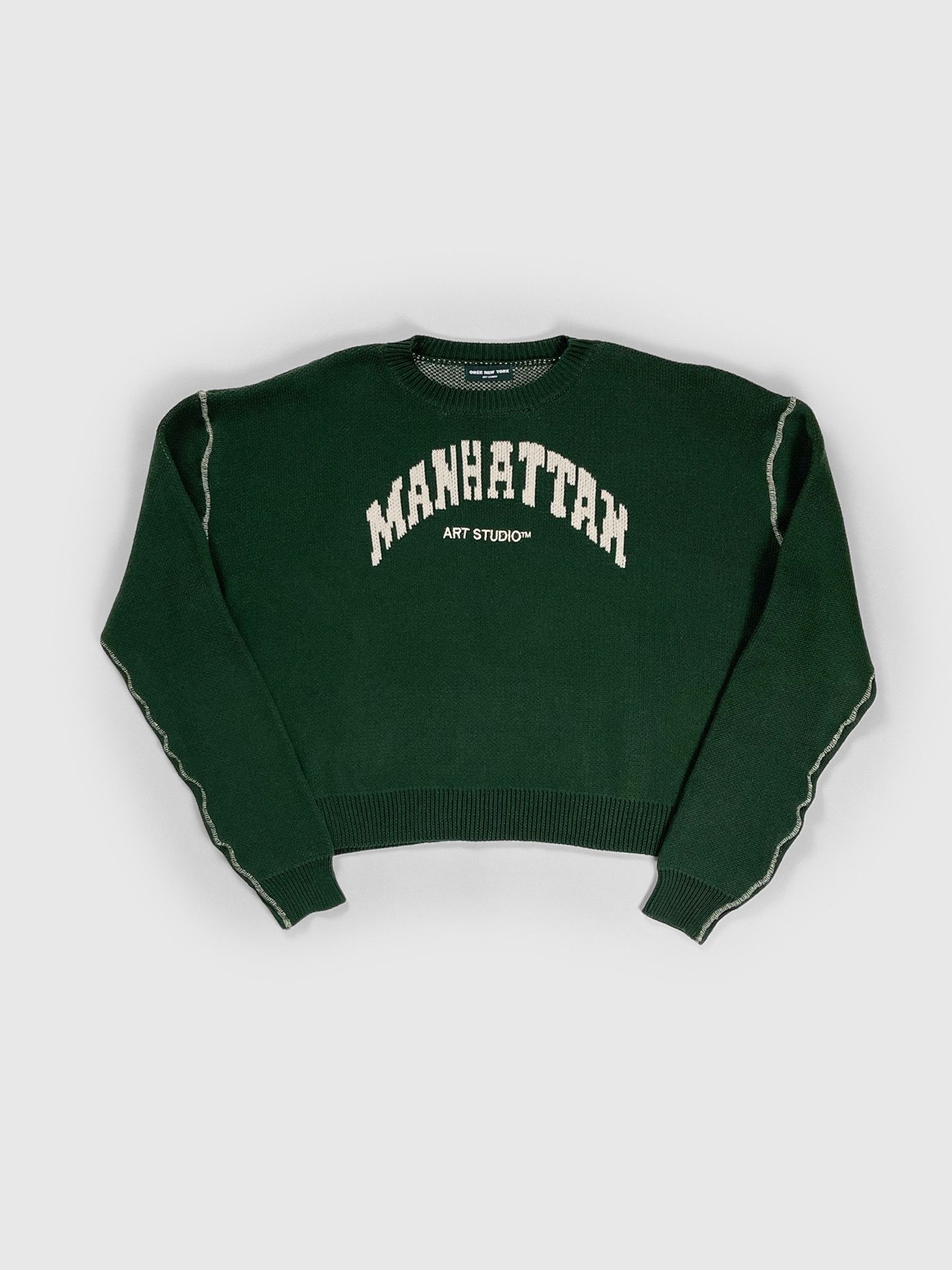 image of Oree New York Studio Knit Crewneck Sweater in Green, Men's (Size Medium)