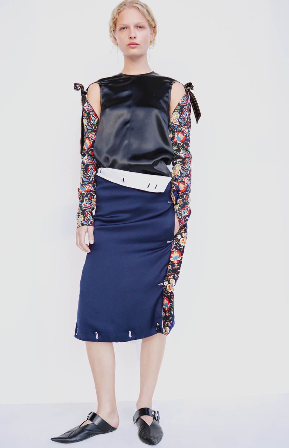 image of Celine Phoebe Philo Spring 2016 Navy Floral Silk Skirt, Women's (Size 26)