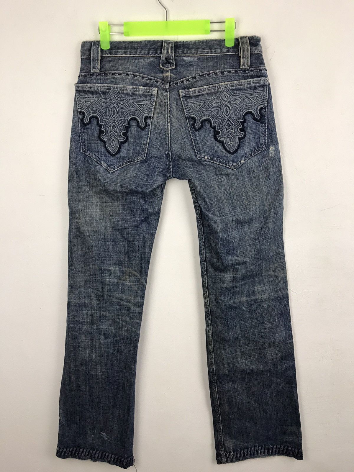 image of Antik Denim x Made In USA Flared Embroidery Art Ethic Handcrafted Denim Jeans in Blue (Size 31)
