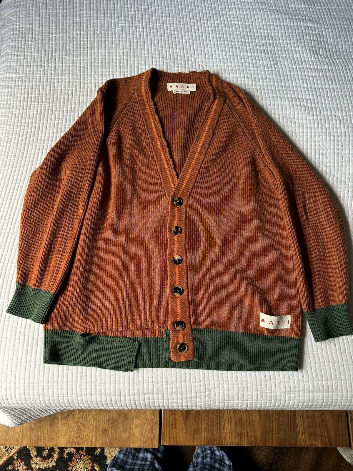 Marni Orange Broken Ribbed Cardigan Size S / US 4 / IT 40 - 1 Thumbnail