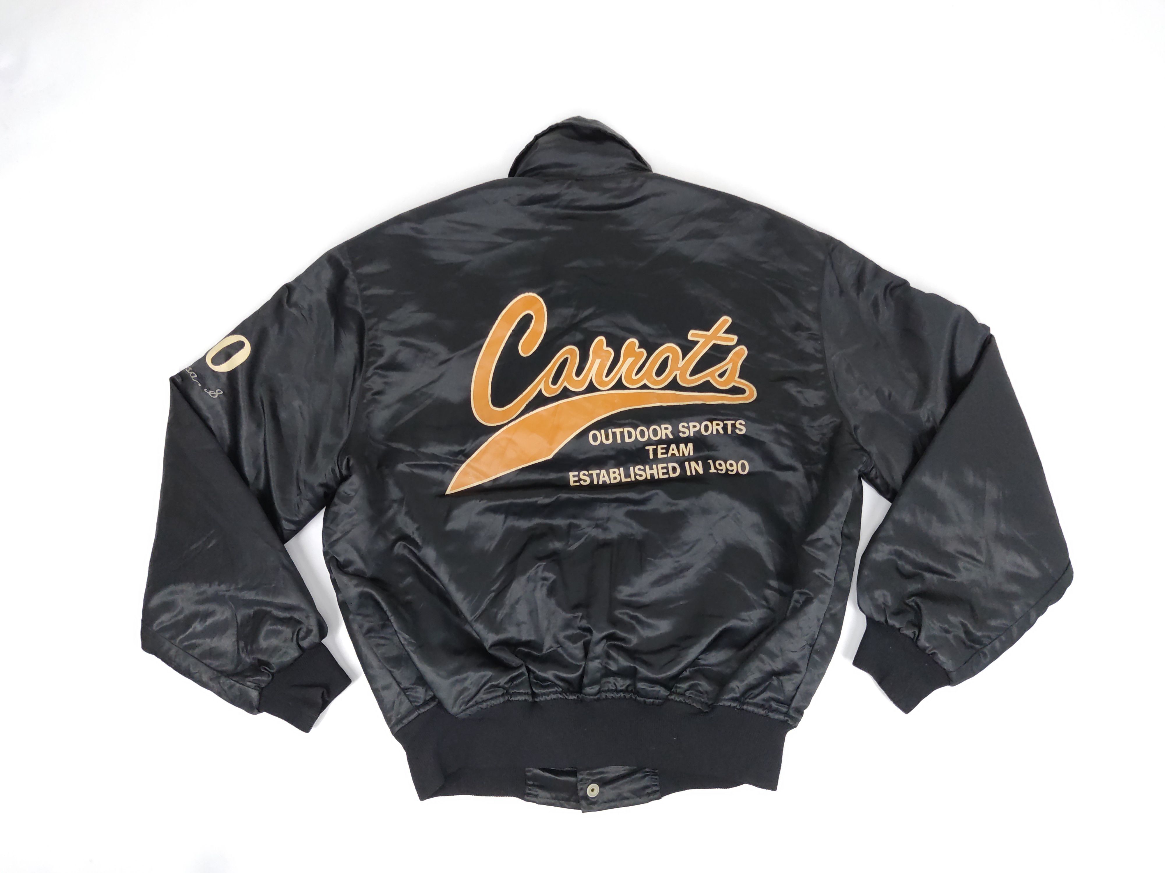 image of Varsity Jacket x Vintage Dw David Workshop Carrots Vintage Bomber Satin Jacket in Black (Size Large