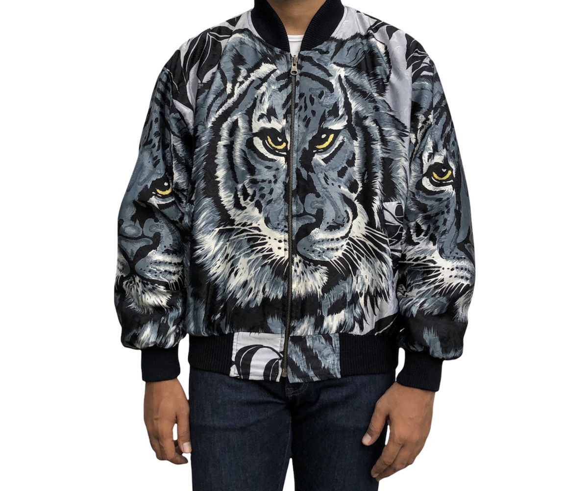 image of Vintage 90's Full Print Tiger Motif Bomber Jacket in Black, Men's (Size Large)