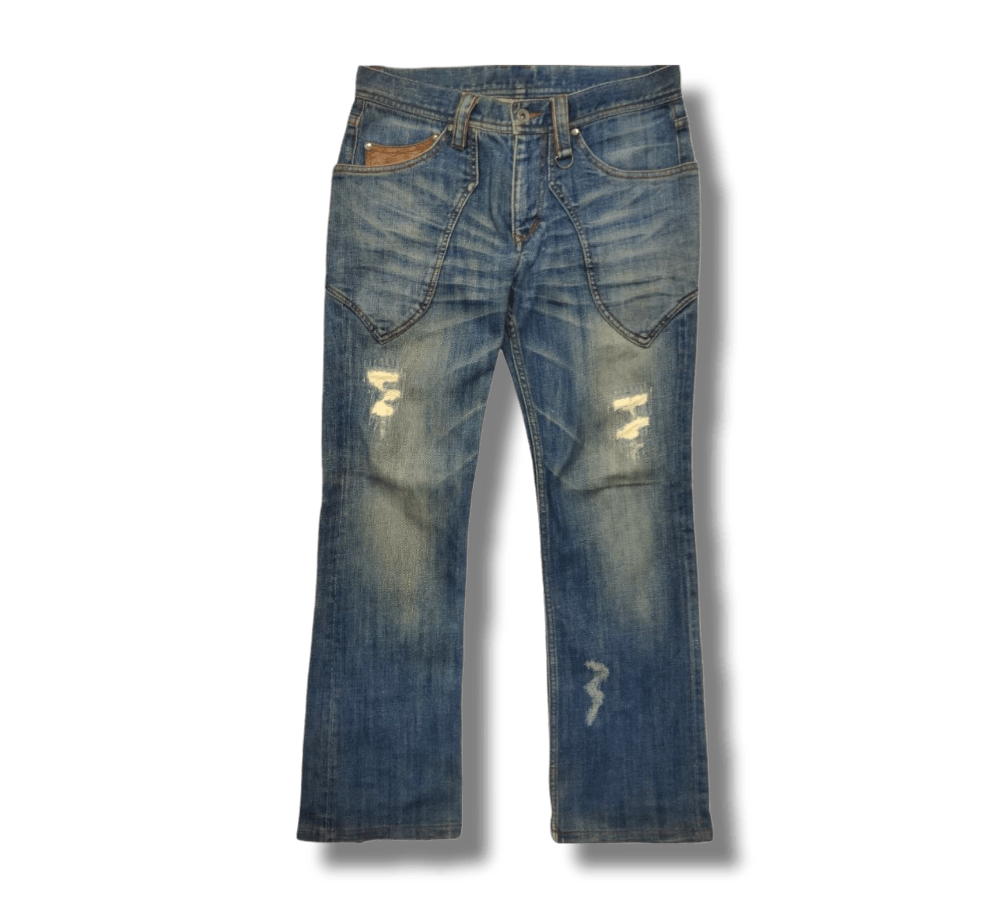 image of vintage Hideaways Nicole Japan Mix Leather Jeans in Blue Distressed, Men's (Size 33)